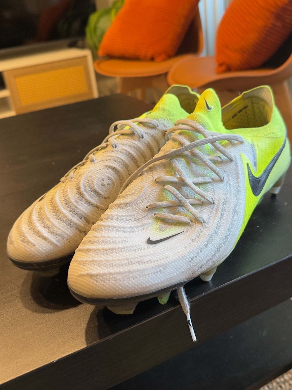 Nike Men's Gray & Neon Yellow Soccer Cleats with Black Swoosh